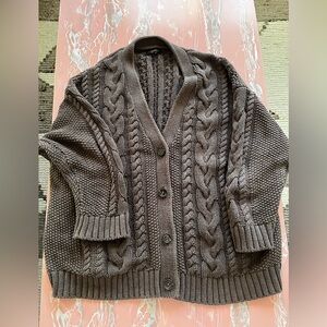 Quince Chunky Cable Knit Cardigan Sweater - Brown